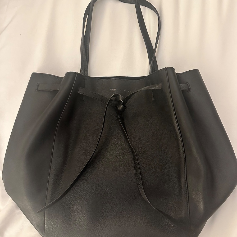 CELINE Soft Grained Calfskin Small Belt Cabas Phantom Black - Picture 9 of 11